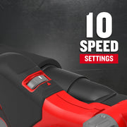 Photo of Craftsman handheld power tool CMCW223B, close-up on 10-speed adjustment dial, black and red design.