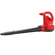 Photo of Craftsman electric leaf blower, red and black, SKU CMEBL700, side angle on white background.
