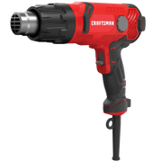 Photo of Craftsman CMEE531 heat gun, red and black, side angle, ergonomic grip, visible cord, white background.
