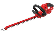 Front angle photo of Craftsman CMEHTS8022 red electric hedge trimmer with black handle on white background.