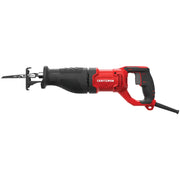 Photo of Craftsman reciprocating saw CMES300, red and black, side view on white background.