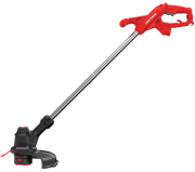Photo of Craftsman CMEST900 electric string trimmer with red handle, gray shaft, and black cutting head, side angle.