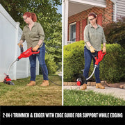 Photo of CRAFTSMAN CMESTHOS912 red 2-in-1 trimmer and edger used outdoors for lawn maintenance.