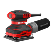 Photo of Craftsman CMEW230 black and red sheet sander with dust collection, front left angle.
