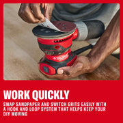 Close-up photo of Craftsman orbital sander CMEW231 highlighting dust sealed switch, black and red design.