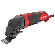Photo of Craftsman CMEW401 oscillating multi-tool, black and red, side angle on white background.