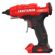 Photo of Craftsman cordless glue gun CMGL200B, red and black, side angle, tool category.