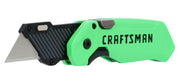 Photo of Craftsman CMHT10352 green folding utility knife, angled view on white background.
