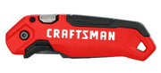 Photo of CRAFTSMAN utility knife CMHT10353 with folded red and black handle, side angle on white background.