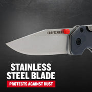 Photo of Craftsman folding knife with stainless steel blade, CMHT10354 SKU, left-side angle.