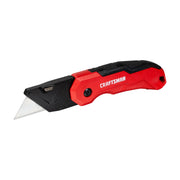 Craftsman utility knife CMHT10930 with red and black handle, left side angle, white background.