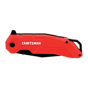 Photo of Craftsman CMHT10935 red folding utility knife, side view on white background.