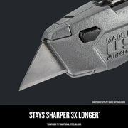 Photo of CRAFTSMAN utility knife blade CMHT11921A close-up, silver color, fits in knife handle, graphics category.