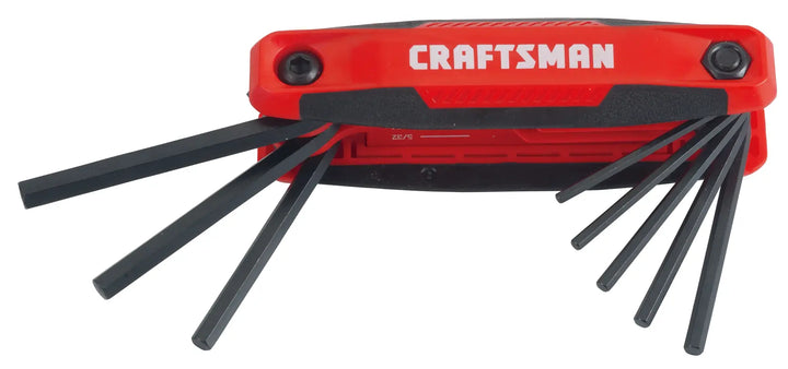Craftsman CMHT26006 hex key folding set with black hex keys extended, front angle on white background.
