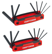 Craftsman folding hex key set CMHT26003 two-pack, red and black handles, white background beauty shot, front angle.