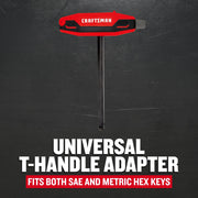 Craftsman universal T-handle adapter, red and black, graphics SKU CMHT26028, front view.