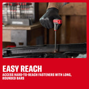 Person uses a CRAFTSMAN T-handle tool to reach a fastener in tight space; tool set visible in background.
