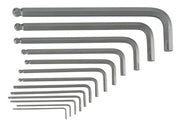 Photo of Craftsman hex key set, silver, ball end design, model CMHT26159V, shown from overhead on white background.