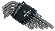Photo of Craftsman hex key set in black holder, SKU CMHT26159V, angled view, silver metal tools visible.