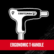 Craftsman ergonomic T-handle graphic with CMHT26161V SKU, white illustration on black background.