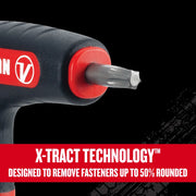Craftsman screwdriver with X-tract Technology, close-up view showing unique tip, CMHT26163V, graphics.