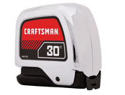 Photo of Craftsman tape measure CMHT37370S with chrome finish, 30 ft length, side view on white background.