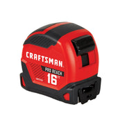CRAFTSMAN Pro Reach 16-foot tape measure in red and black casing, SKU CMHT37556, photography product image.