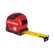 CRAFTSMAN Pro Reach 16 ft tape measure with a red and black case and yellow measuring tape extended.