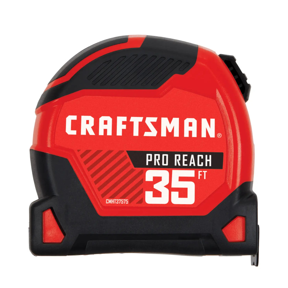 CRAFTSMAN Pro Reach 35 ft tape measure in red and black casing, SKU CMHT37575S, photography product.