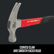 Photo of Craftsman claw hammer with red handle, smooth head, and CMHT51399 SKU visible.