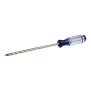 Photo of Craftsman CMHT65005 Phillips screwdriver with long steel shaft and translucent blue handle, side angle.