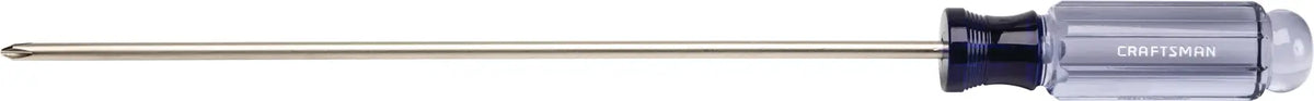Photo of Craftsman long-shaft Phillips screwdriver CMHT65007 with clear handle on white background, side view.