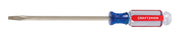 Photo of Craftsman CMHT65023 flathead screwdriver with clear and red handle, side angle, white background.