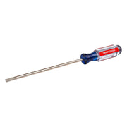 Photo of Craftsman CMHT65024 flathead screwdriver with clear blue and red handle, side angle on white background.