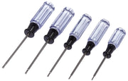 Craftsman CMHT65049 Torx screwdriver set, five pieces, clear handles, front angle, white background.
