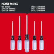 Photo of Craftsman Torx screwdriver set CMHT65051, five clear-handled tools lined up on a white background.