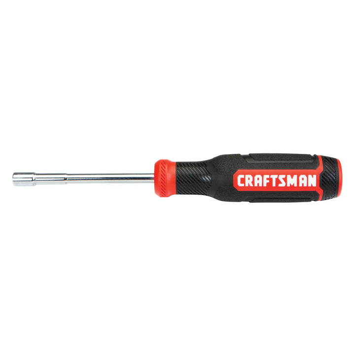 Photo of Craftsman nut driver CMHT65082, black and red handle, chrome shaft, side angle on white background.