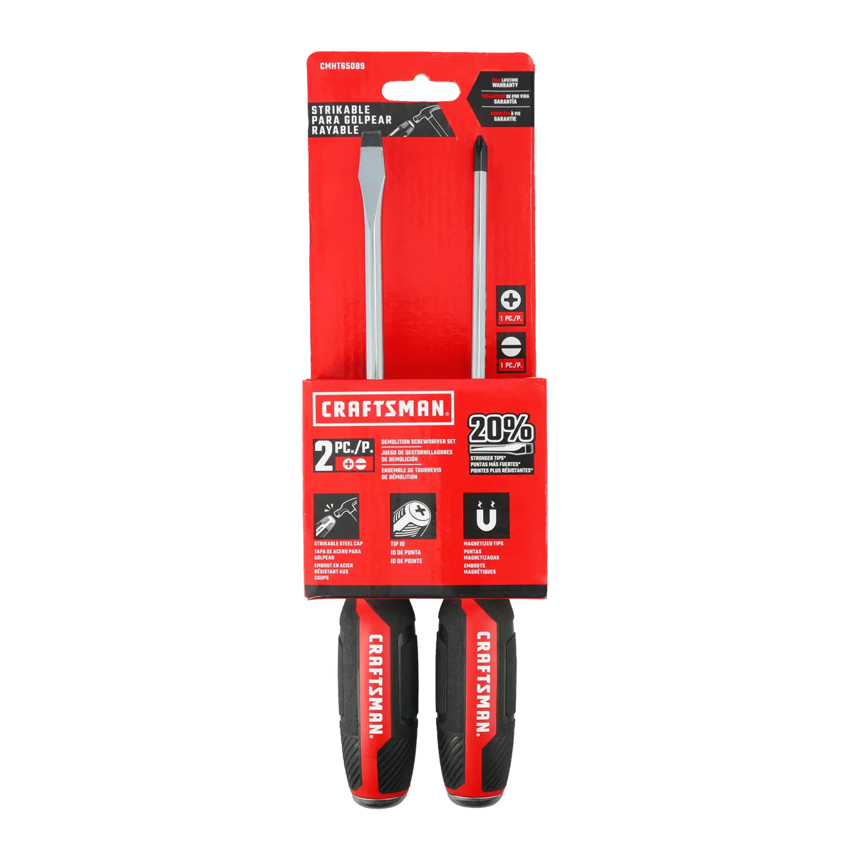 Photo of Craftsman CMHT65089 screwdriver set, Phillips and flathead, black and red handles, front view, white background.