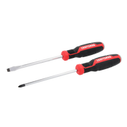 Photo of Craftsman CMHT65089 screwdriver set, black and red handles, flat and Phillips blades, side angle.
