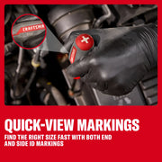 Gloved hand holds a CRAFTSMAN screwdriver with visible quick-view markings on the end and side for easy identification.