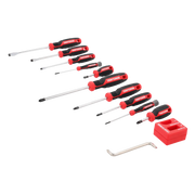 Craftsman screwdriver set with black and red handles, CMHT65130, flat and Phillips heads, side angle photo.