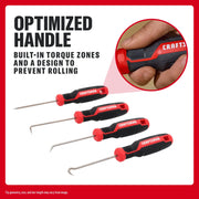 CRAFTSMAN 4-piece pick tool set with black and red handles, designed with torque zones to prevent rolling.