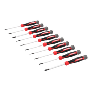 Photo of Craftsman precision screwdriver set, black and red handles, SKU CMHT65140, flat lay angle.