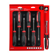 Photo of Craftsman 7-piece nut driver set CMHT65146 with red and black handles, front angle on white background.