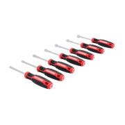 Photo of Craftsman nut driver set CMHT65146, seven pieces with black and red handles, angled view on white.