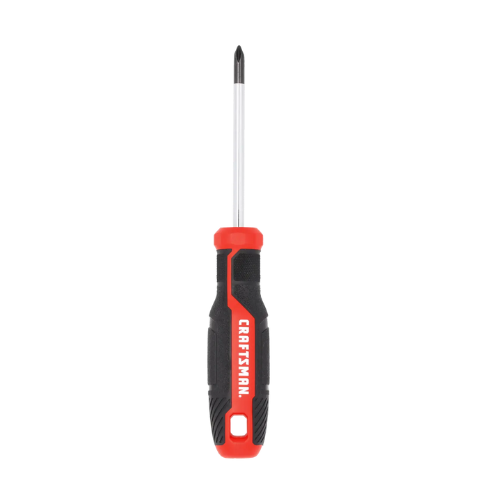Photo of Craftsman Phillips screwdriver with red and black handle, SKU CMHT65148, front view, white background.
