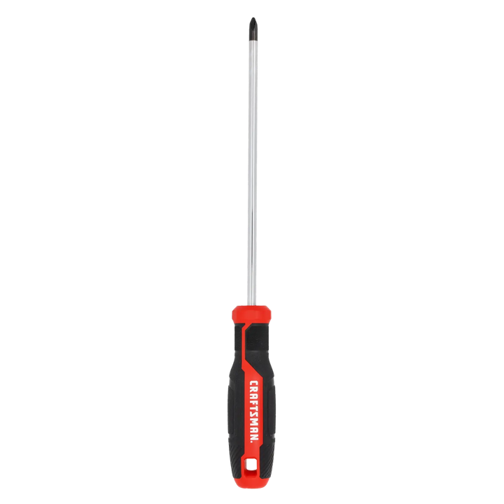 Photo of Craftsman Phillips screwdriver CMHT65152, red and black handle, straight-on view, white background.