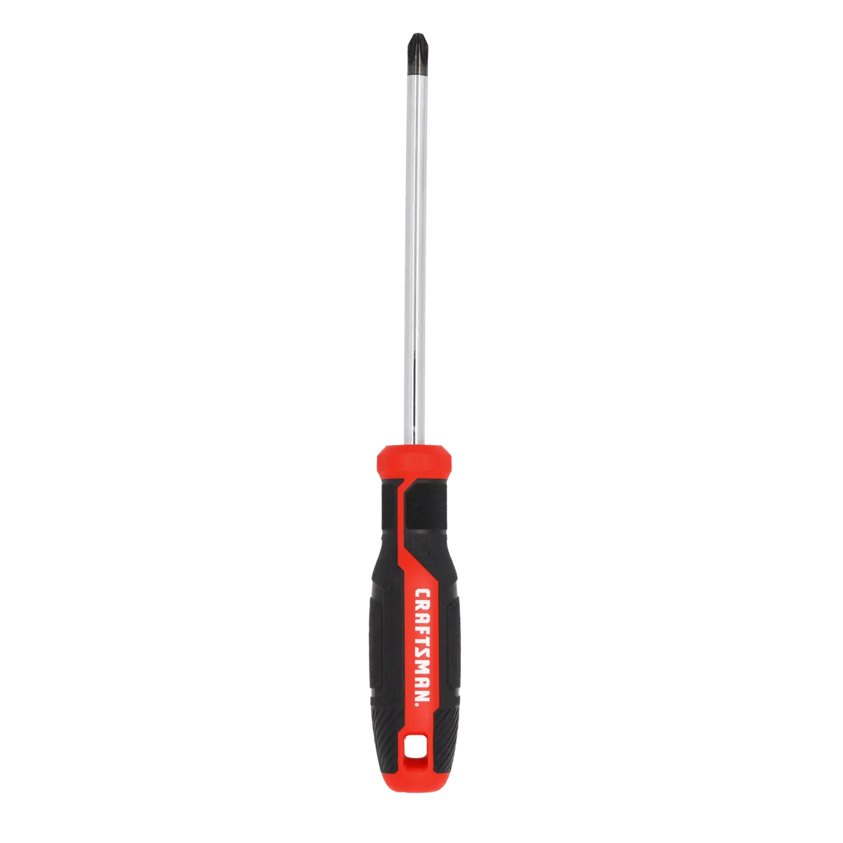 Front angle photo of Craftsman Phillips screwdriver CMHT65156 with red and black handle on white background.