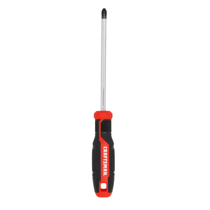 Front angle photo of Craftsman Phillips screwdriver CMHT65156 with red and black handle on white background.