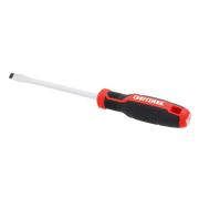 Photo of Craftsman flat head screwdriver with red and black handle, SKU CMHT65165, angled on white background.
